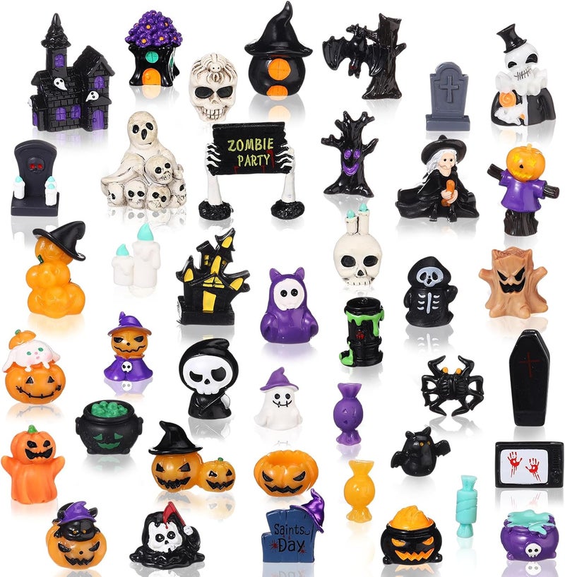 Sonwyoung 58 Pcs Halloween Mini Figurines Set, Plastic Mini Resin Halloween Miniature Landscape Ornaments Decorations for Dollhouse Accessories Garden Village Collections(Pumpkin) - Image 1
